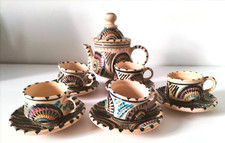 Service à thé marocain vintage, théière et 5 tasses et soucoupes