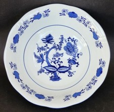 Joli SALADIER GRANDE COUPE porcelaine CRISTAL DE PARIS décor OIGNONS BLEUS 26cm