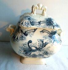 Sucrier décor bleu, style Louis XV: Oiseaux et Coquillages, Choisy le Roi