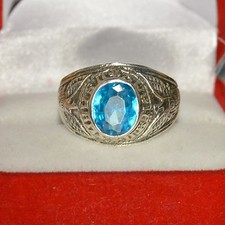 Chevalière Rhodié US Army Bleu Topaze Cz 10mm Argent Massif 925 Dolly-Bijoux