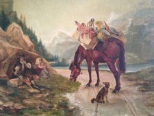 Tableau HST Cheval animaux Singe Cirque signé P Guerrier 1902, à identifier