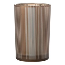 Photophore Déco en Verre Mat "Lignes" 18cm Marron