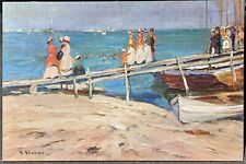 Beach Scene France, Large  Original oil painting, Signed  Jacques Deveau