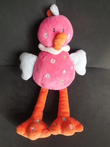 Doudou peluche oiseau rose - peluche,