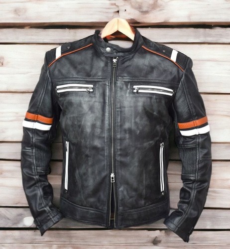 Veste cuir noir vieilli - en,