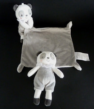 TT. DOUDOU MOTS D'ENFANT PANDA OURS BLANC GRIS MOUCHOIR PLAT + 1 sans mouchoir
