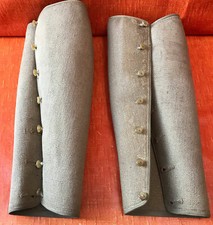 VINTAGE GUETRES DE CAVALIER JAMBIERE TOILE DE CHANVRE A BOUTONS 