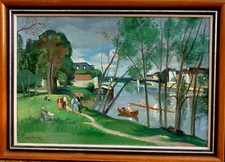 ANDRÉ PLANSON 1898-1981..GRAND & LUMINEUX PAYSAGE ANIMÉ A LA FERTÉ-SOUS-JOUARRE