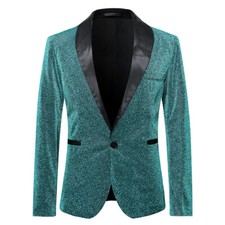 Slim Hommes Paillette Lurex Tricot Costume Veste Blazer Bal Mariage Déguisement