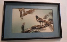 Vintage Cadre 3D En Plume Réel Thème Chasse Faisan 