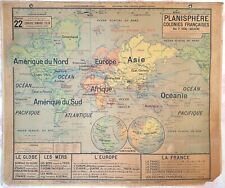 ✶RARE✶ Carte scolaire Vidal-Lablache 22, 1910 - Planisphère Colonies françaises