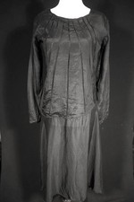 Robe En Soie Noire En Crêpe De Biais Des Années 1920-1930 Taille 10-12