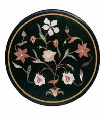 18 " Noir Marbre Café Table Top Incrustation Fait Travail Décor Maison Cadeau