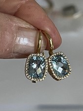 6919- Boucles d'Oreilles Dormeuses Or Jaune Topazes Diamants