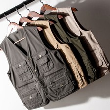 Hommes Utilitaire Gilet Veste Chasse à la Ligne Gilet Multi-Poches Décontracté