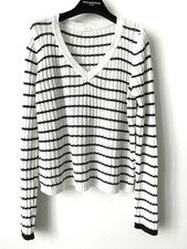 PULL BLANC Coton mélangé Col V Rayé Noir & Blanc marque japonaise GU taille M 36