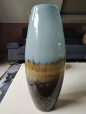 Grand Vase Cylindrique en verre Art soufflé Murano/Inclusion Paillettes Or. 39cm