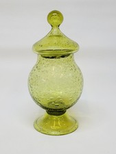 Bonbonnière En Verre Soufflé Bullé Vert Signé BIOT