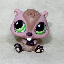 LITTLEST PET SHOP PETSHOP LPS #1108 HASBRO BEAVER CASTOR VIOLET MARRON YEUX VERT