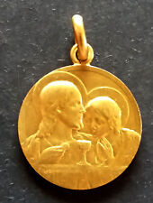 Médaille religieuse bronze doré fin XXe "Communion" Grav. Félix Rasumny