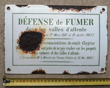 AR3 - Ancienne plaque émaillée DÉFENSE DE FUMER ET DE CRACHER 20 X 30cm
