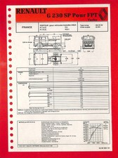 RENAULT G 230 SP POUR FPT TURBO / PORTEUR  / FICHE de  1986