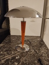 Lampe de bureau champignon dite "paquebot" - Bois et métal chromé - 1980'