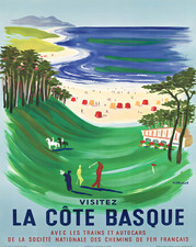 Affiche de voyage La Côte Basque Art français plage et golf -...