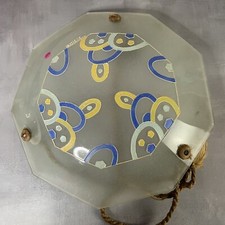 Luminaire suspension vasque verre décor signé LEMIERE Diam.~36cm