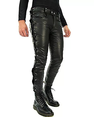 Pantalon cuir moto noir - pantalon, en