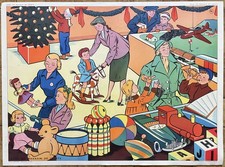 🚒 Ancienne affiche scolaire Rossignol, 1950 - Magasin jouets / Pompiers