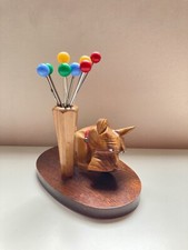Ancien portes pique Art Deco bois chien fox terrier bar cocktail pick Holder set