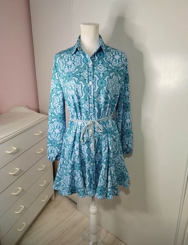 Robe chemise bleue motifs - chemise,