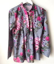 Magnifique Chemise style vintage Gris motif fleur Rose Taille L état comme Neuf