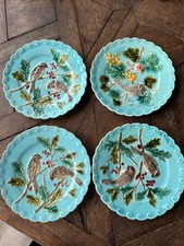 4 assiettes barbotine oiseaux