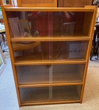 BIBUS BIBLIOTHEQUE ANNEES 60 CHENE CLAIR AVEC VITRES COULISSANTES 4 ETAGERES