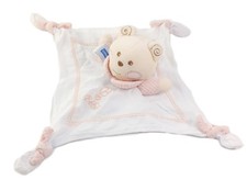 NOUNOURS Doudou plat ours tissu blanc rose brode Bebe