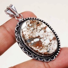 Pendentif bijou ancien design ethnique fait main pierre précieuse cheval sauv...