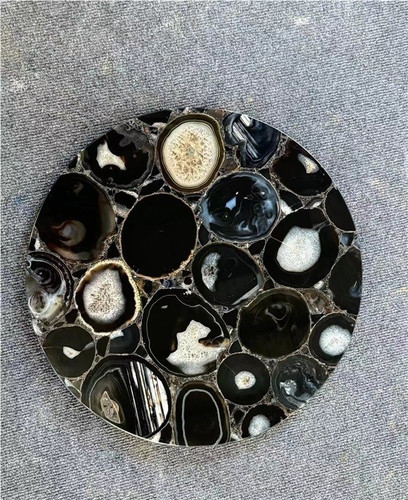 Black agate round coffee table - black,