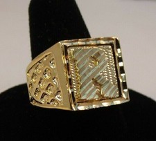 Bague Hip Hop Initiale R En Plaqué Or 14KT Pour Hommes - Taille 13-USA
