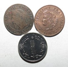 Lot de 3 pièces de 1 Centime : 1870 A, 1890 A, 1982 – Napoléon III