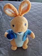 Peluche doudou lapin orange blanc PICOT veste bleue brodé Picot biberon 22 cm