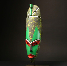 Masque africain vintage fait main - couleurs traditionnelles du Ghana pour la...