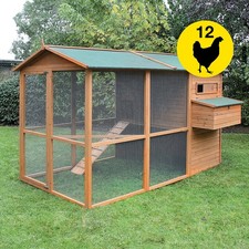 Poulailler Oslo bois avec enclos extérieur et nichoir - résistant aux...