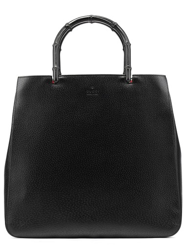 Black leather bamboo tote - black,