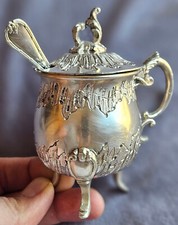 Moutardier métal argenté Victor SAGLIER style Rococo + cuillère CHRISTOFLE ruban