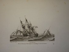 BELLE GRAVURE PAYSAGE MARINE BATEAU VOILIER MILITAIRE NAVIRE MARCHAND 1810