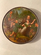 ÉLÉGANTE  TABATIÈRE  EN PAPIER MACHÉ  DÉCOR PEINT MINIATURE SIGNÉE NAP III