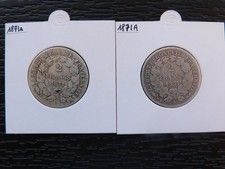 2 pièces argent 2fr Cérès 1871 (petit A et grand A)