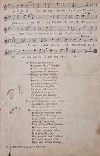 Rare début XXème feuille volante de partition chant et musique